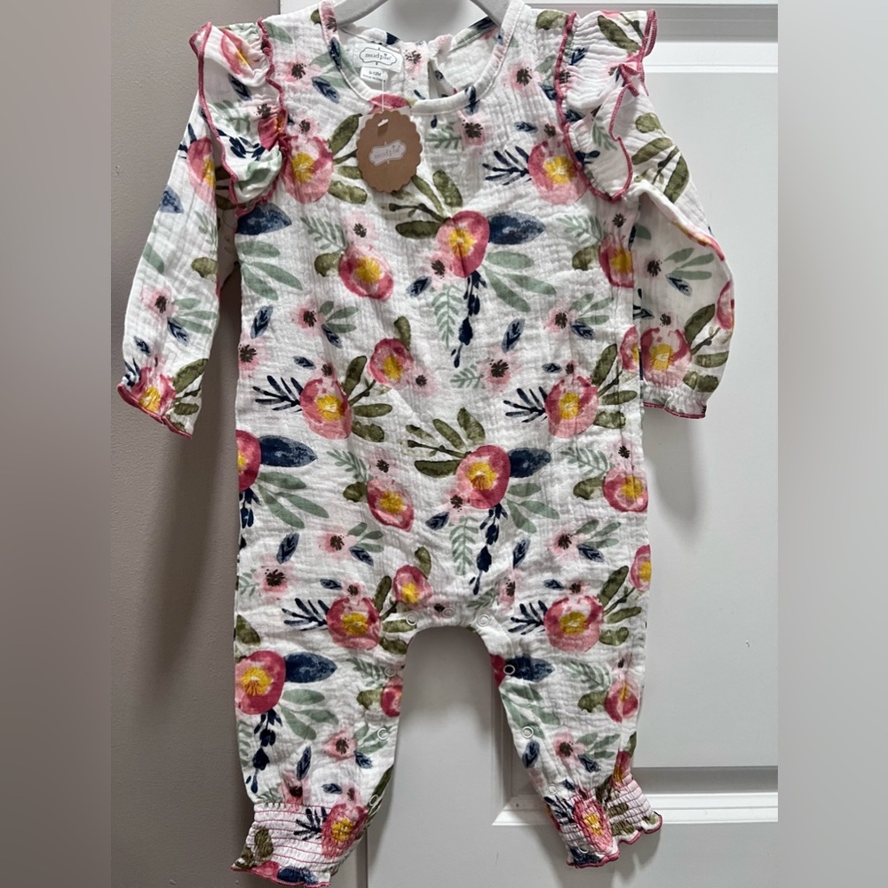 NWT Mud Pie Floral Cotton Gauze Bodysuit 9-12 Months!